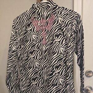Rockies Black & White Zebra Print Button-Down with Pink Rhinestone Eagle